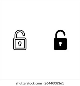 Lock icon set. Locked and unlocked vector icon set. Locked and unlocked padlock symbol of device security. Privacy symbol vector stock illustration. Round and square shape padlock.