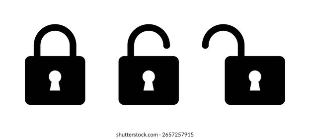 Conjunto de iconos de bloqueo. símbolos bloqueados y desbloqueados. candado abierto y cerrado moderno. conjuntos de iconos de seguridad. Vectores de bloqueo e icono de seguridad para App, interfaz de usuario, Sitio web y logotipo.