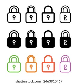 Lock icon set on white background. Vector illustration in trendy flat style