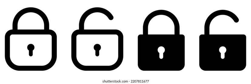 Lock icon set. Open and closed lock icons. Vector illustration isolated on white background