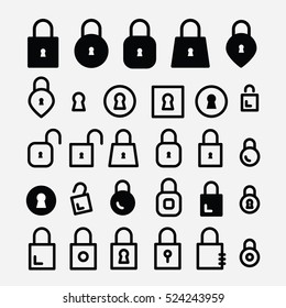 Lock icon set. Padlock, keyhole, protection, security and access vector icons.