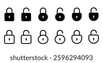 Lock icon set. Padlock open and closed. Locked and unlocked icon. Security symbol. Vector illustration.