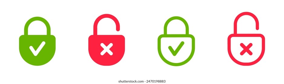 Conjunto de iconos de bloqueo. Candado abierto y cerrado. Icono de bloqueado y desbloqueado. Símbolo de seguridad. Ilustración vectorial.