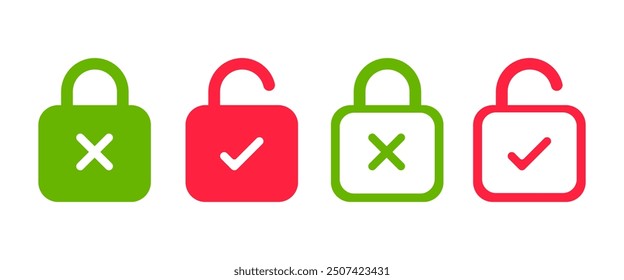 Lock icon set. Padlock open and closed. Locked and unlocked icon. Security symbol. Vector illustration.