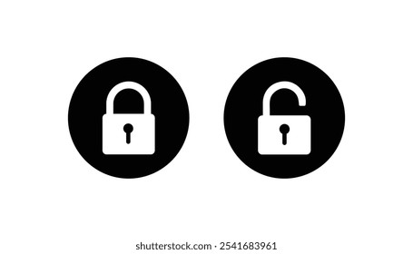 Lock icon set. Padlock open and closed. Locked and unlocked icon. Security symbol. Vector illustration with simple style on white background.