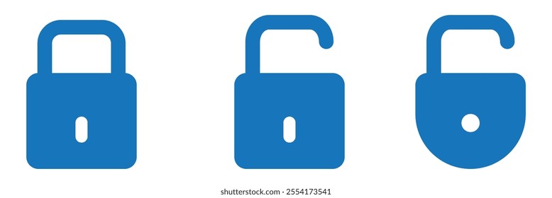 Lock icon set. Padlock open and closed. Locked and unlocked icon. Security symbol. Vector illustration.