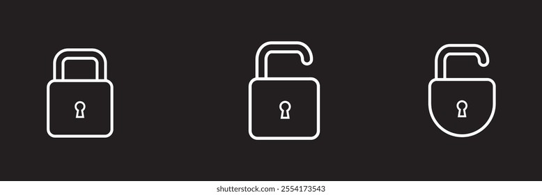 Lock icon set. Padlock open and closed. Locked and unlocked icon. Security symbol. Vector illustration.