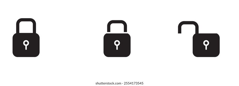 Lock icon set. Padlock open and closed. Locked and unlocked icon. Security symbol. Vector illustration.