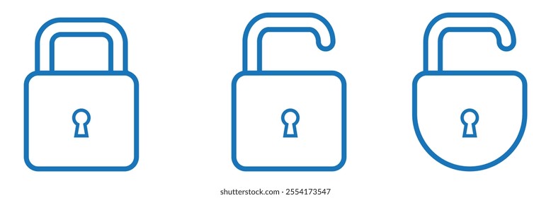 Lock icon set. Padlock open and closed. Locked and unlocked icon. Security symbol. Vector illustration.