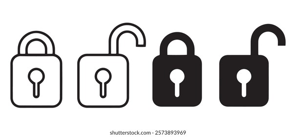 Lock icon set. Padlock open and closed. Locked and unlocked icon. Security symbol. Vector illustration.