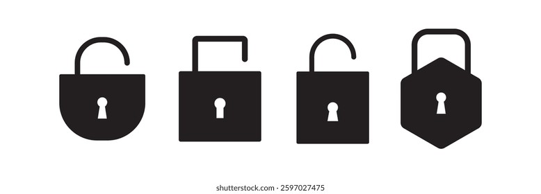 Lock icon set. Padlock open and closed. Locked and unlocked icon. Security symbol. Vector illustration.