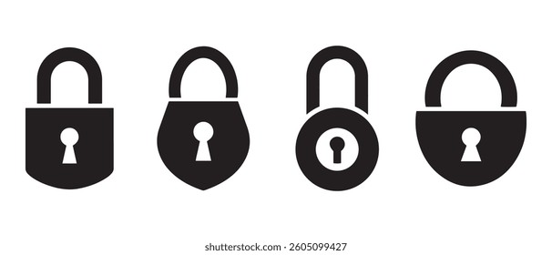 Lock icon set. Padlock open and closed. Locked and unlocked icon. Security symbol. Vector illustration.