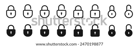 Lock icon set. Padlock open and closed. Locked and unlocked icon. Security symbol. Vector illustration.