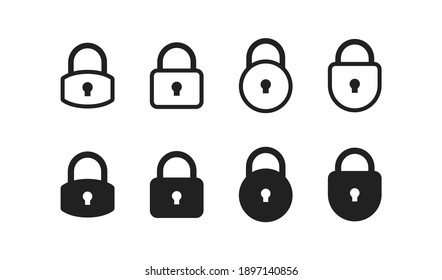 Bloquear conjunto de iconos. Padlock, símbolo de privacidad. Contraseña cerrada al estilo plano vectorial.