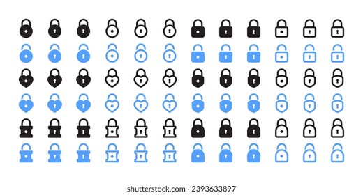 Bloquear conjunto de iconos. Conjunto de iconos de Padlocks. Símbolos de privacidad. Símbolo de seguridad. Gráficos escalables para vectores