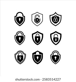  Lock icon set Protection secure vector sign. Security and privacy symbol. Shield Data Security Line Icons Editable Stroke Shield Data Security icon isolated.