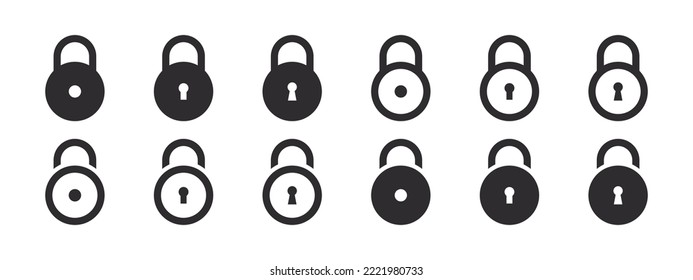 Lock icon set. Round padlocks. Privacy symbol. Security symbol. Vector illustration