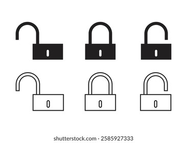 Lock icon set. Safety and security privacy computer key cyber sign symbol. Locked and unlocked black line. Confidential password save secret. Private web buttons collection. Protection encryption 