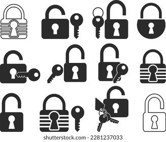 Lock icon set, security icon set black vector