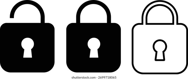  conjunto de ícone de cadeado, ilustração de proteção de privacidade de segurança, ícone de segurança com design de símbolo de escudo e de cadeado,
