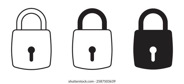 Lock icon set, simple design. Flat graphic design of lock icon. Security and protection. Vector illustration