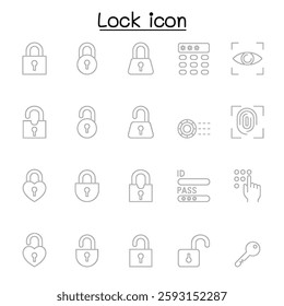 lock icon set in thin line style