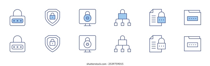 Lock icon set in two styles, Duotone and Thin Line style. Editable stroke. lock, pin code, security, folder.