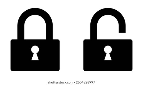 Lock icon set. Lock and unlock icon. Set of open and close lock. Locked and unlocked vector icon set. Lock symbol isolated on white background. unlock, symbol, icon, vector.