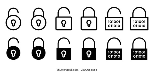 Lock Icon Set. lock and unlock vector icon set. binary lock sign. privacy symbol. Security Padlock open and closed symbols.