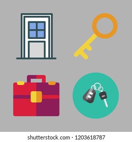 lock icon set. vector set about briefcase, car key, door and key icons set.