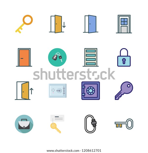 lock icon set. vector set about briefcase,
key, carabiner and car key icons
set.