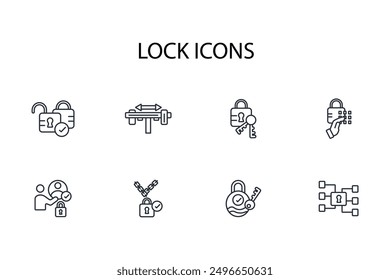 Symbol sperren set.vector.Editable stroke.linear style Zeichen für Web-Design verwenden, logo.Symbol-Illustration.