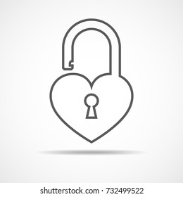 Lock icon in the shape of the heart. Vector illustration. Heart lock icon on light background.