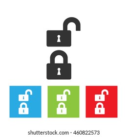 Lock icon. Simple logo of unlocked and locked lock. Flat vector illustration.
