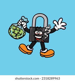 lock icon smoking blunt and high face stoned from weed cannabis hold bud nug