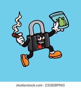 lock icon smoking blunt and high face stoned from weed cannabis hold bud nug