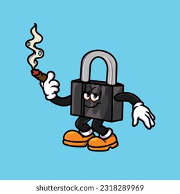 lock icon smoking blunt and high face stoned from weed cannabis hold bud nug