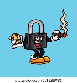 lock icon smoking blunt and high face stoned from weed cannabis hold bud nug