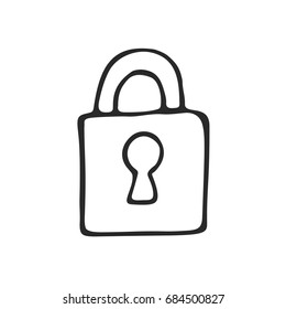 Lock icon. The symbol is drawn in sketch style.  Isolated icon on white background