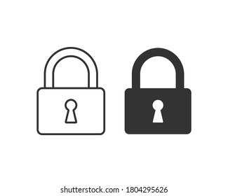 Lock icon symbol with keyhole. Padlock sign. Security access logo. Vector illustration image. Black silhouette isolated on white background