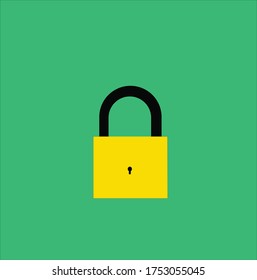 lock icon symbol yellow and black. green background, this is imaginary vector