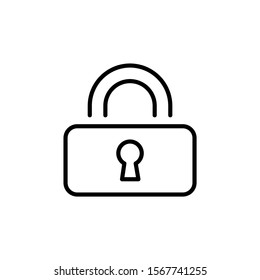 Lock icon template in line art style on white background, Security symbol vector sign isolated on white background illustration for graphic and web design