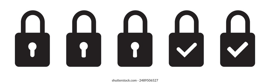 Lock icon, lock with tick, lock check mark, security icon.