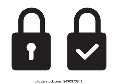 Lock icon, lock with tick, lock check mark, security icon.