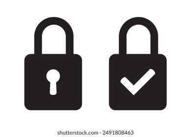 Lock icon, lock with tick, lock check mark, security icon.