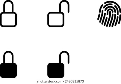 Lock Icon in trendy flat style isolated on white background. Lock and unlock set, vector, icons, open, closed. Editable Pack Biometric identification, Password, Fingerprint, undefined.