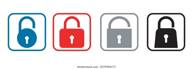 Lock icon. Unlock or open lock icons set designed in filled, outline, line and stroke style.