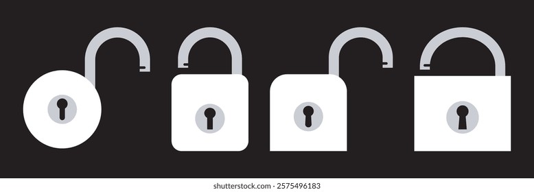 Lock icon. Unlock or open lock icons set designed in filled, outline, line and stroke style.