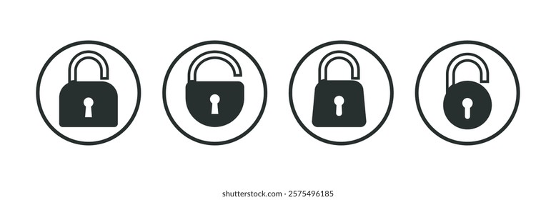 Lock icon. Unlock or open lock icons set designed in filled, outline, line and stroke style.