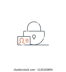 Lock icon, User icon on key, ID, Personal protection icon. Internet privacy protection icon. Password protected. Security key pad. Vector Iconic Design.